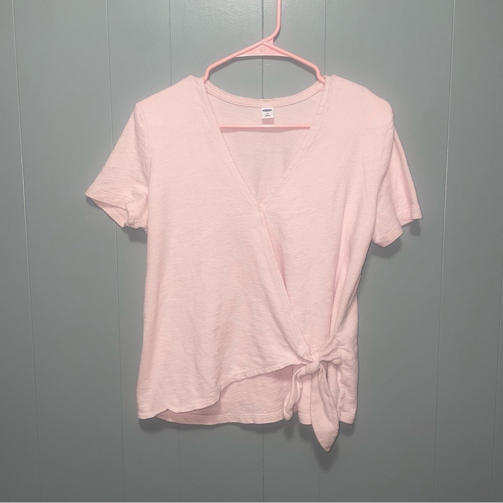Old Navy Light Pink Short Sleeve Wrap Top Medium